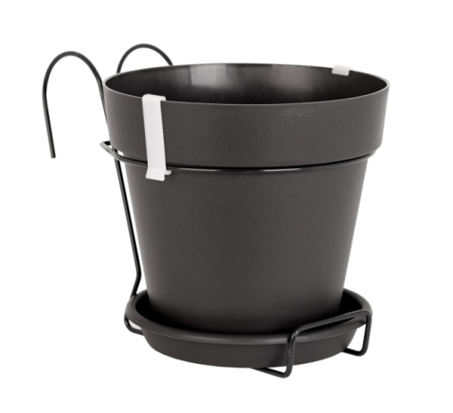 Buiten hangbloempot Capri Balcony 20 antraciet inclusief houder met haken